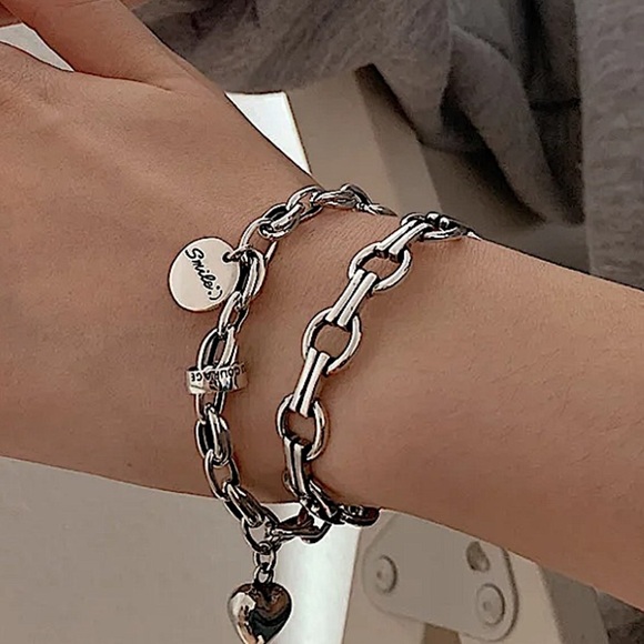 Sterling Silver Chain Link Design Minimalist Bangle Cuff Unisex Bracelet - Picture 5 of 6